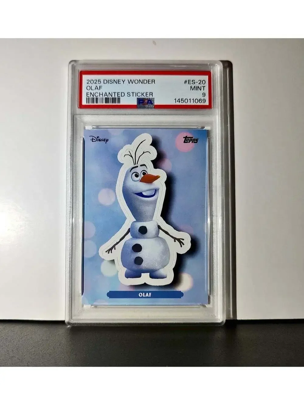 Olaf 2025 Topps Disney #ES-20 Enchanted Sticker Card Frozen PSA 9